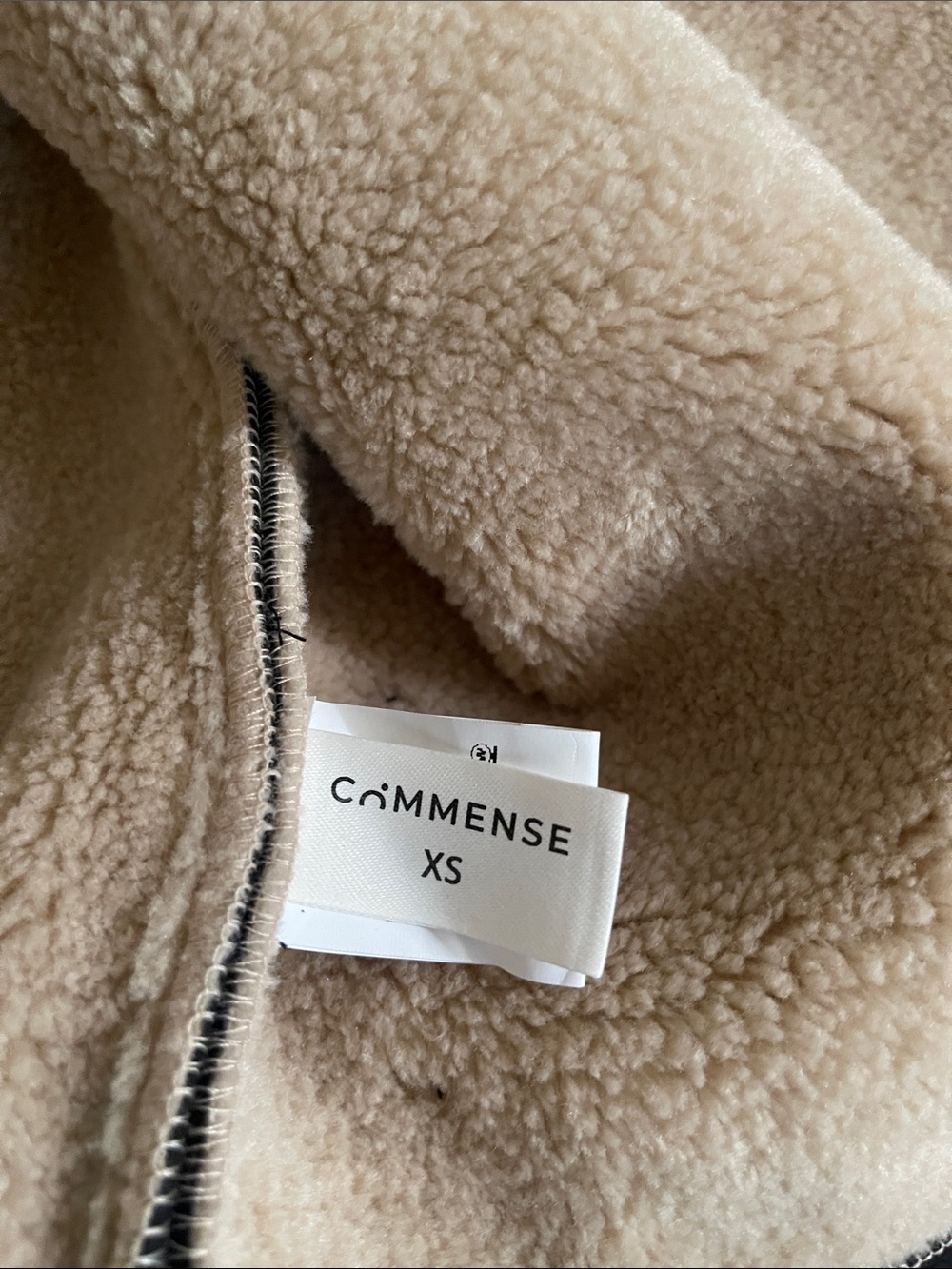 Commense Black Faux Leather Biker Jacket with Cream Shearling Collar - Picture 6 of 9